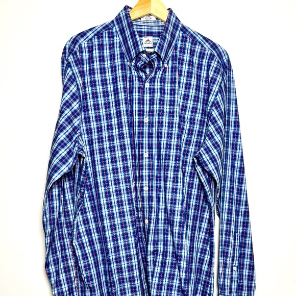 Peter Millar Preppy Blue Plaid Cotton Long Sleeve Button Down Shirt Sz Large - Picture 1 of 9